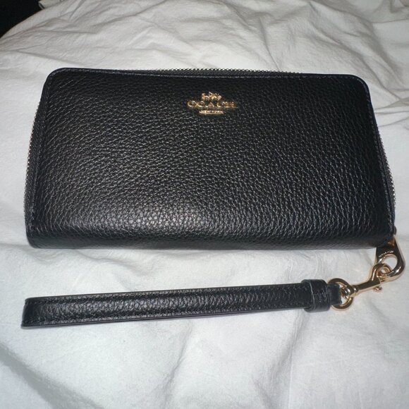 Coach Gold/Black Long Zip Around Wallet - Picture 4 of 5